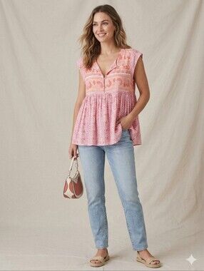Lucky Brand Pink and Yellow Paisley Blouse